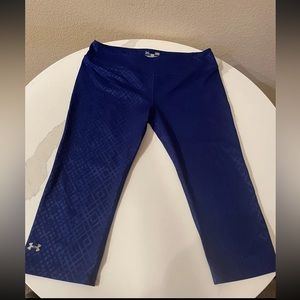 Under Armour Leggings Womens Large Blue Black Heatgear Fitted Capri Gym Workout